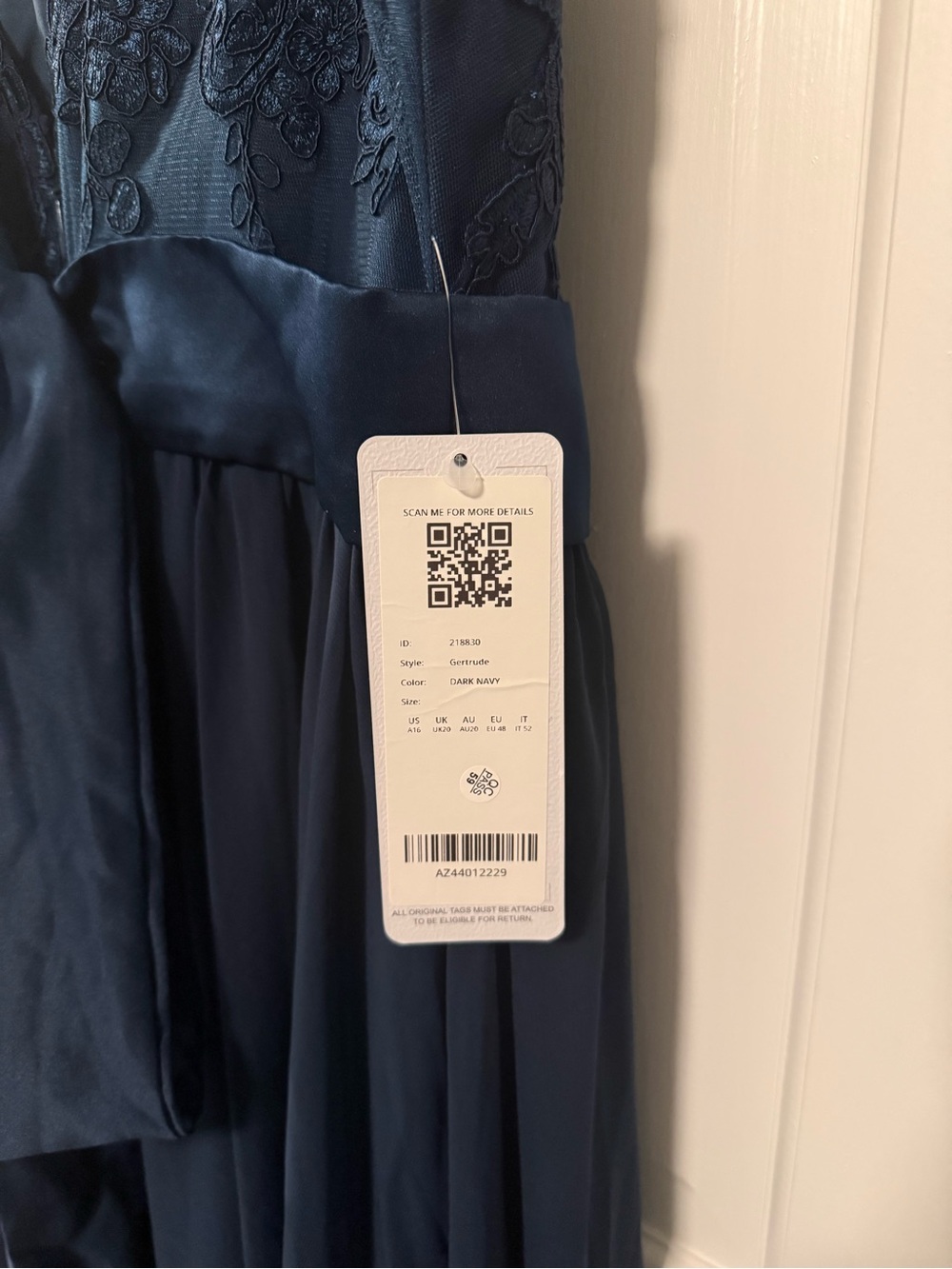 Azazie Dark Navy Lace & Chiffon A-Line Maxi Dress